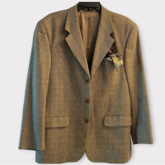Men's. Oleg Cassini blazer. Brown check 3 button. No vent. - Picture 1 of 13